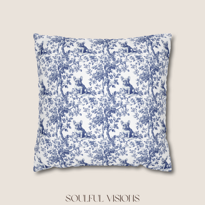 French Bulldog Blue French Toile De Jouy Pillow