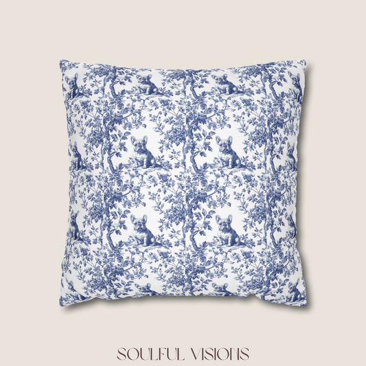French Bulldog Blue French Toile De Jouy Pillow