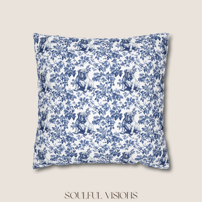 English Bulldog Blue French Toile Pillow