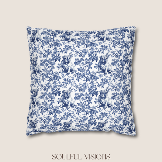 English Bulldog Blue French Toile Pillow