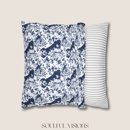 Bernedoodle Blue French Toile De Jouy Pillow