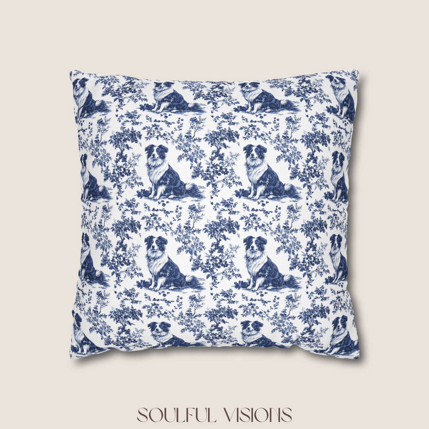Australian Shepherd Blue French Toile De Jouy Pillow