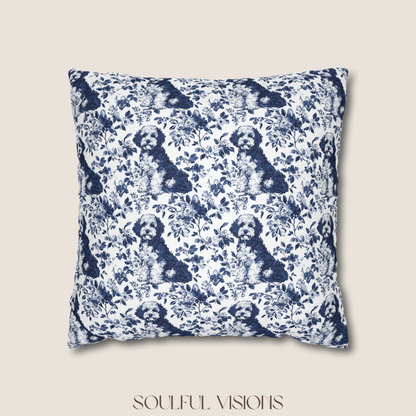 Bernedoodle Blue French Toile De Jouy Pillow