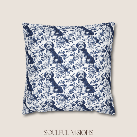 Bernedoodle Blue French Toile De Jouy Pillow