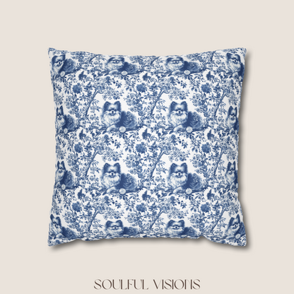 Pomeranian Blue French Toile De Jouy Pillow