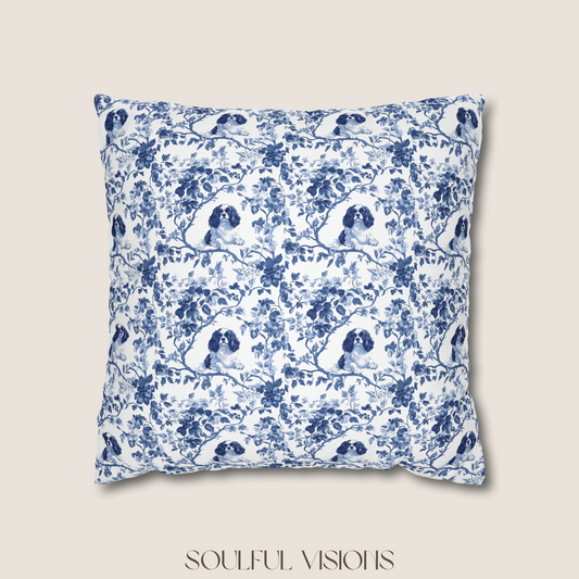 Cavalier King Charles Spaniel Blue French Toile De Jouy Pillow