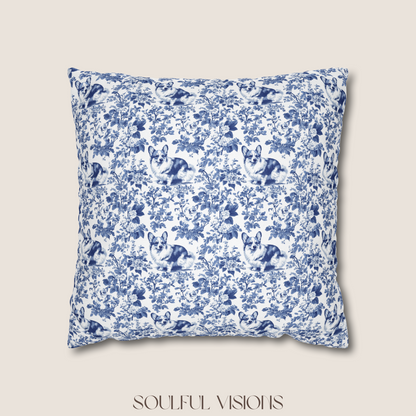 Corgi French Blue Toile De Jouy Pillow