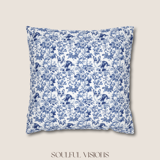 Corgi French Blue Toile De Jouy Pillow
