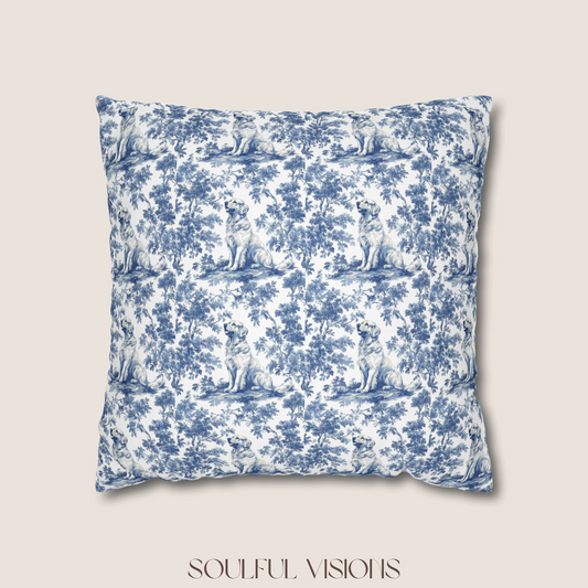 Golden Retriever Blue French Toile De Jouy Pillow