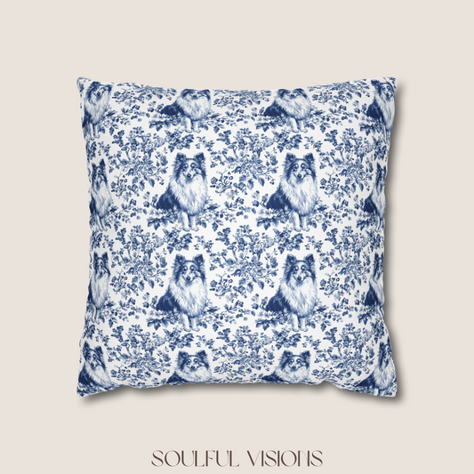 Shetland Sheepdog Blue French Toile De Jouy Pillow