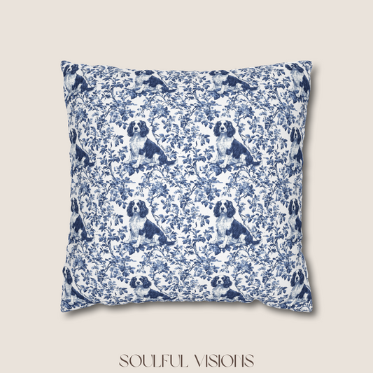 English Springer Spaniel French Blue Toile De Jouy Pillow