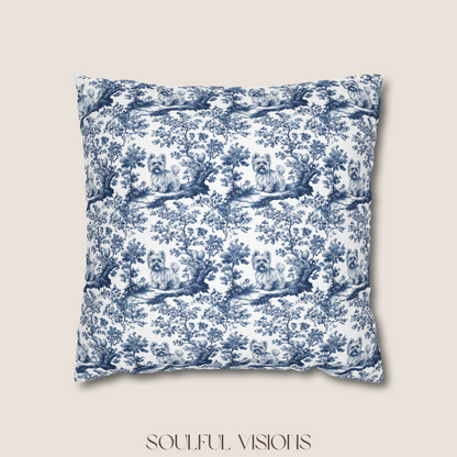 Yorkshire Terrier French Blue Toile De Jouy Pillow