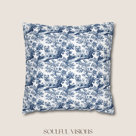 Yorkshire Terrier French Blue Toile De Jouy Pillow