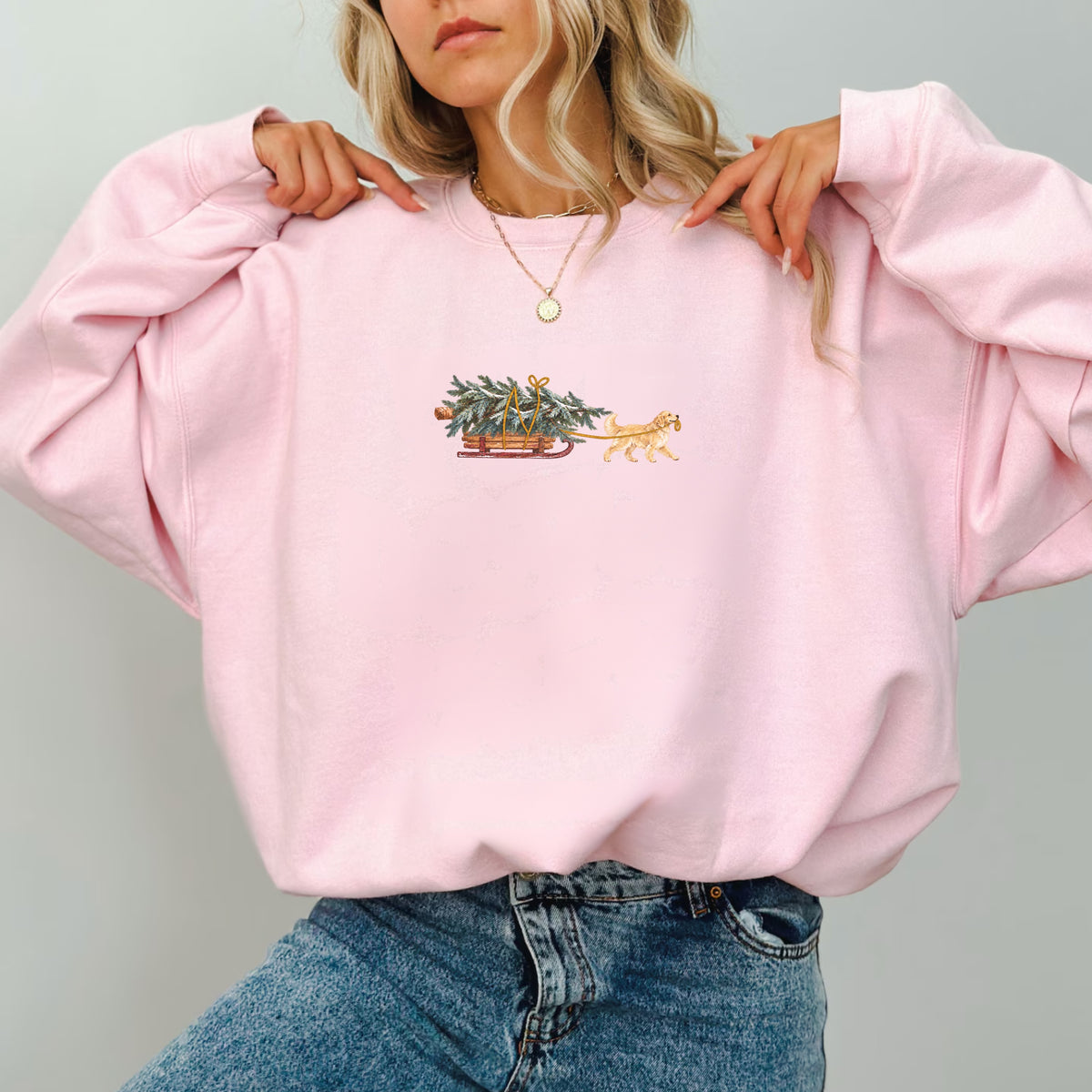 Golden retreiver light golden Christmas Tree sweatshirt