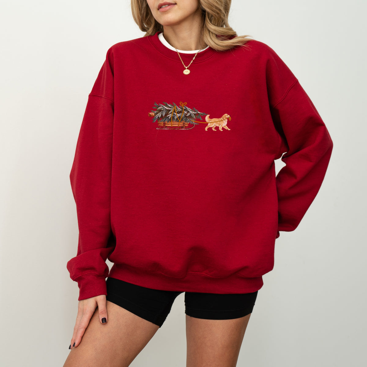 Golden retreiver light golden Christmas Tree sweatshirt