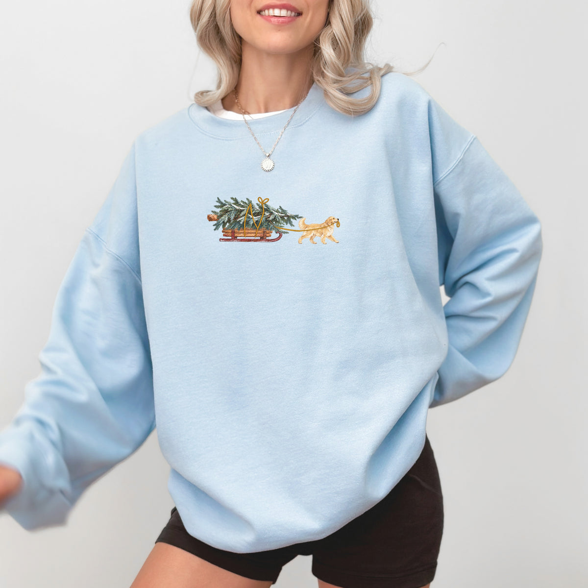 Golden retreiver light golden Christmas Tree sweatshirt