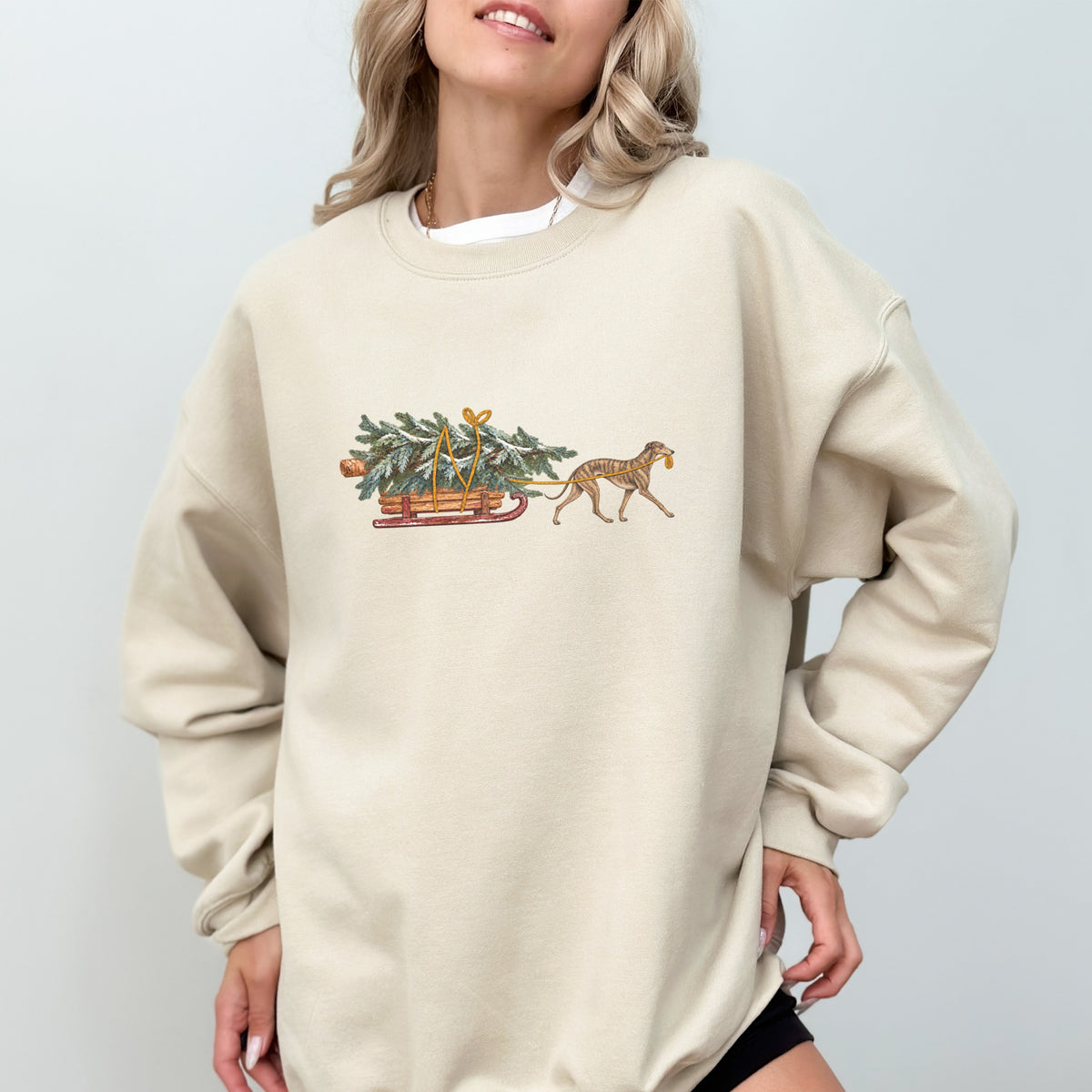 Greyhound brindle  Christmas Tree sweatshirt