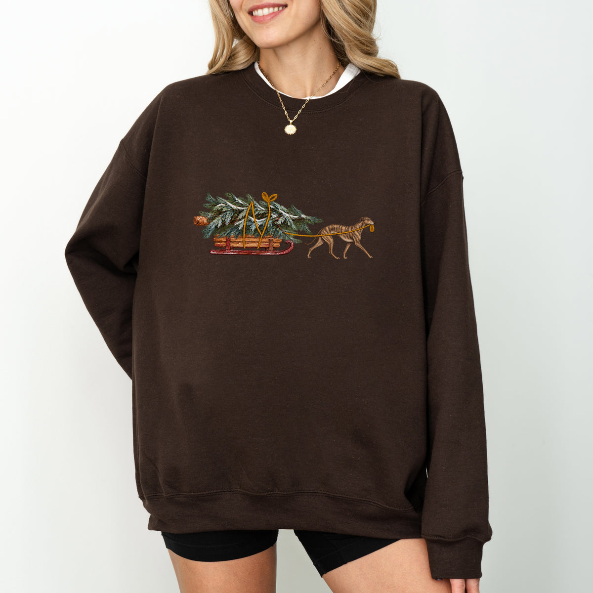 Greyhound brindle  Christmas Tree sweatshirt