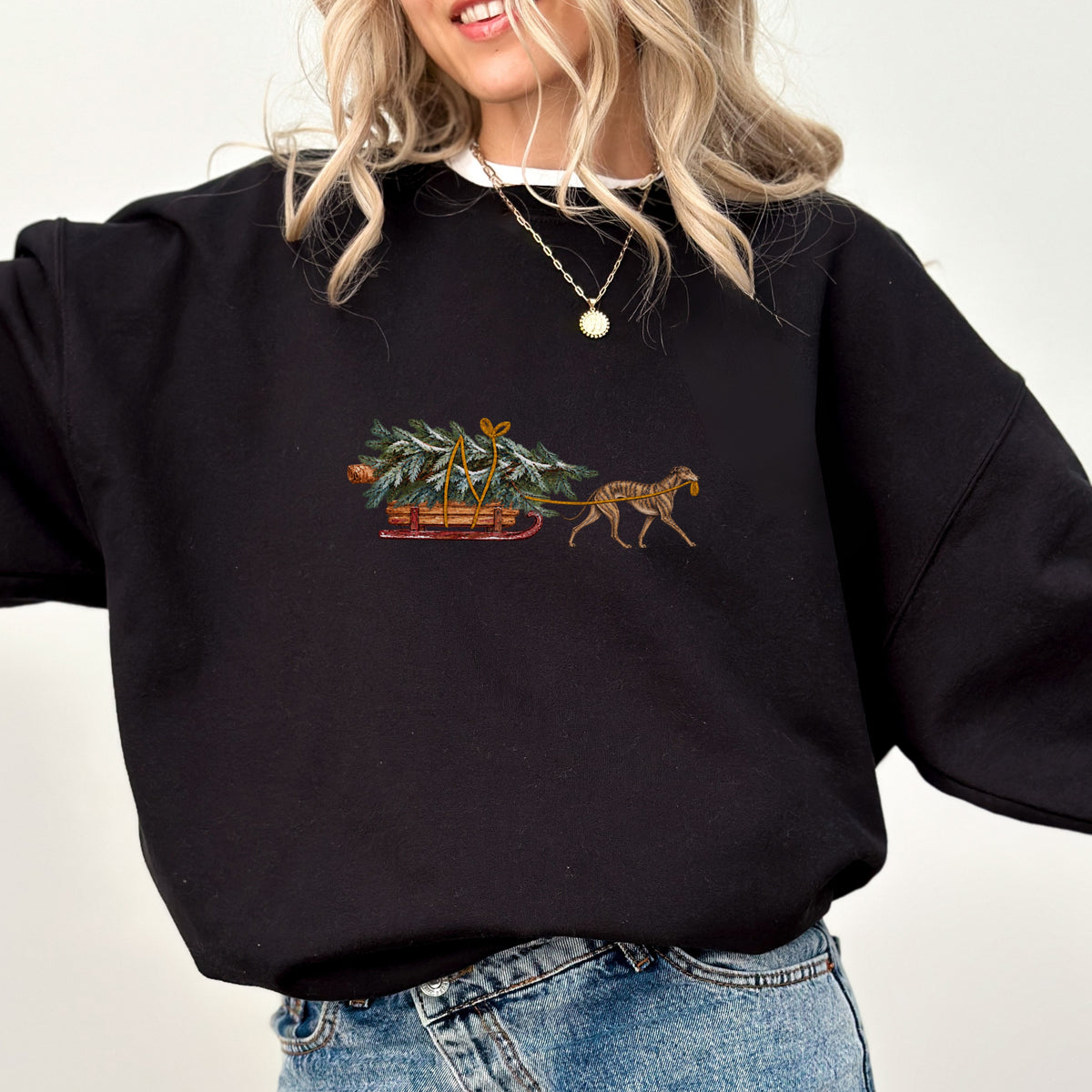 Greyhound brindle  Christmas Tree sweatshirt