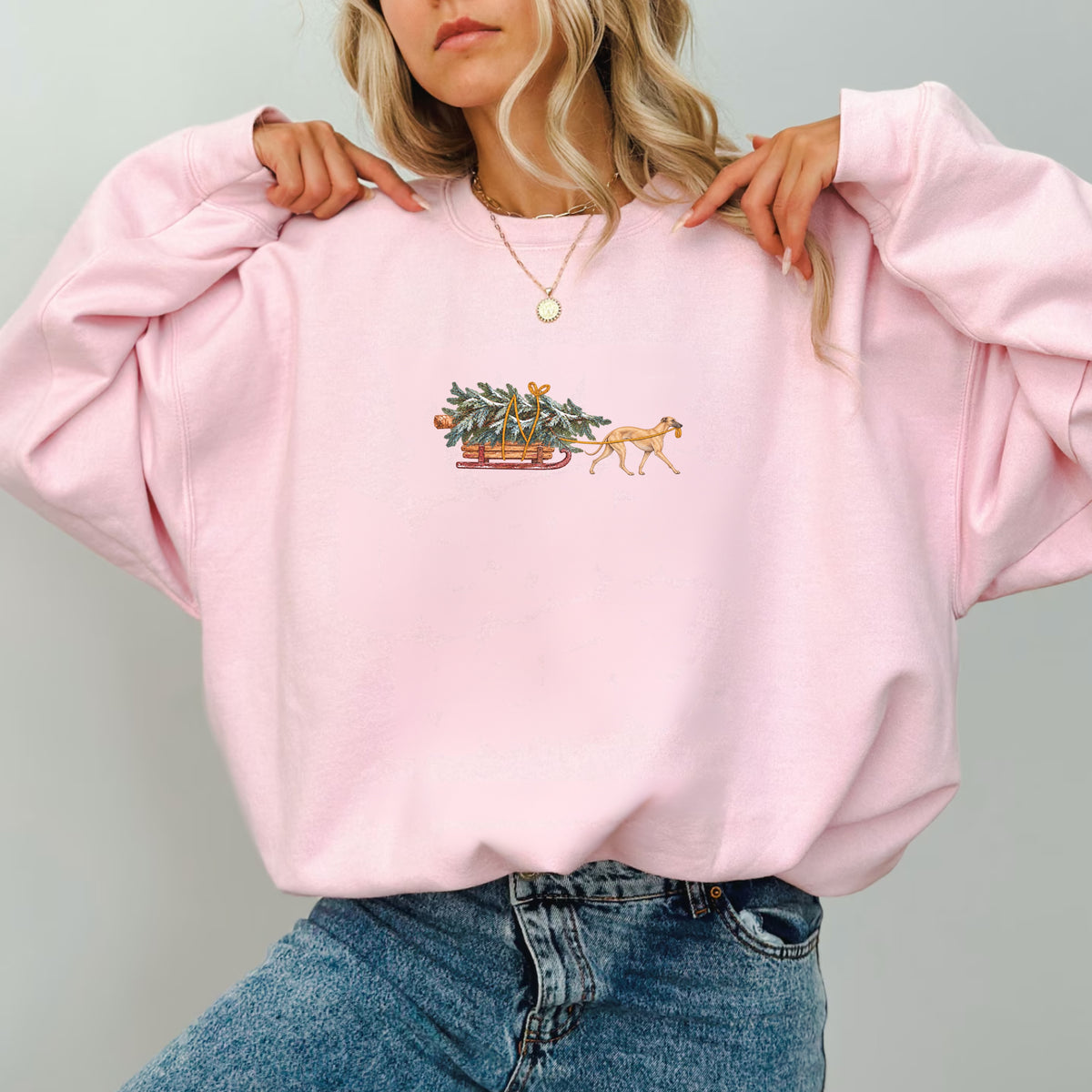 Greyhound fawn Christmas Tree sweatshirt