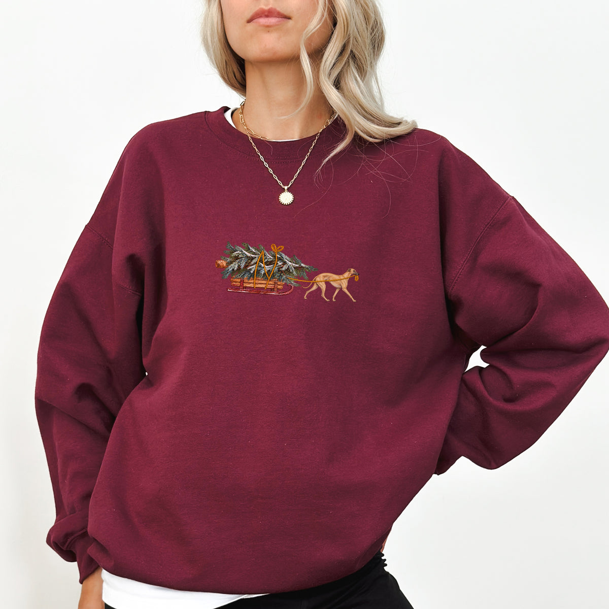 Greyhound fawn Christmas Tree sweatshirt