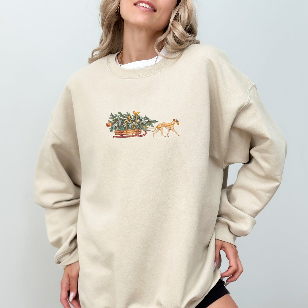 Greyhound fawn Christmas Tree sweatshirt