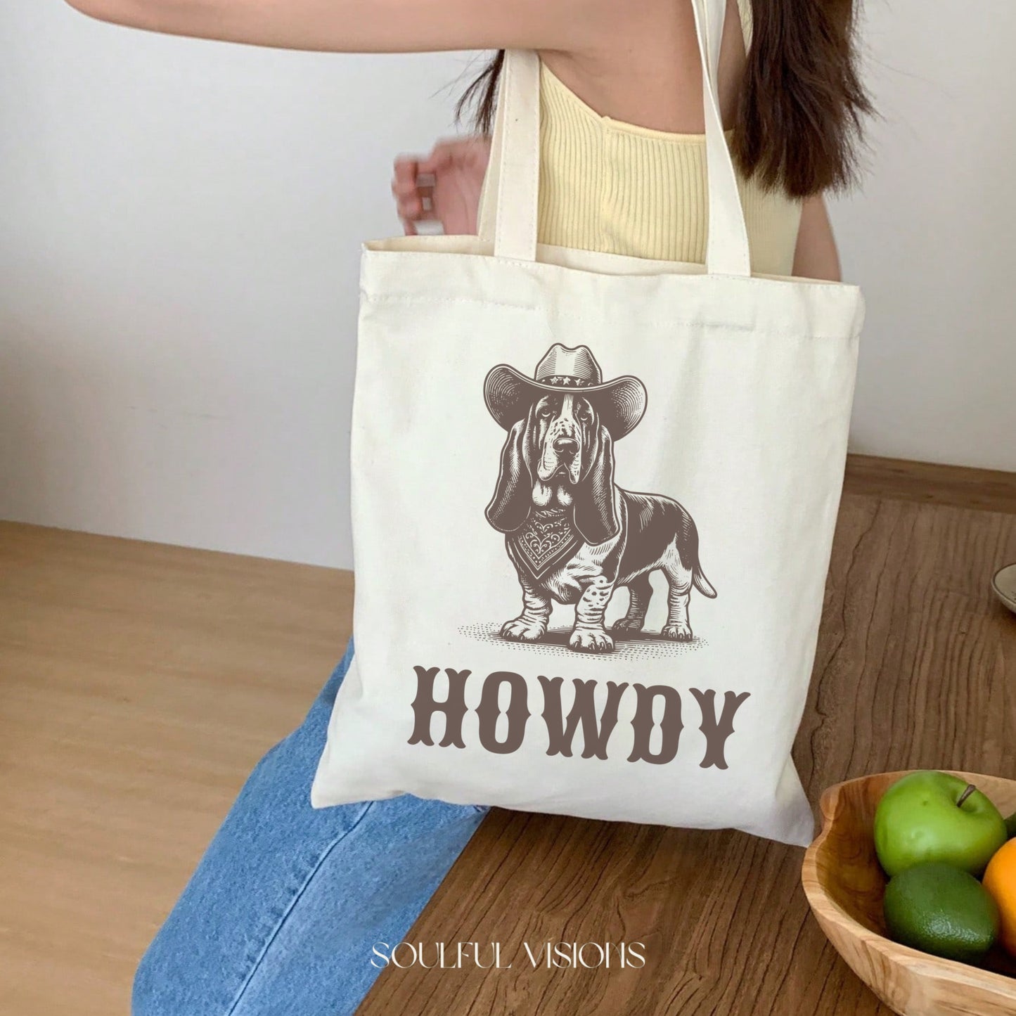 Howdy Basset Hound Tote Bag