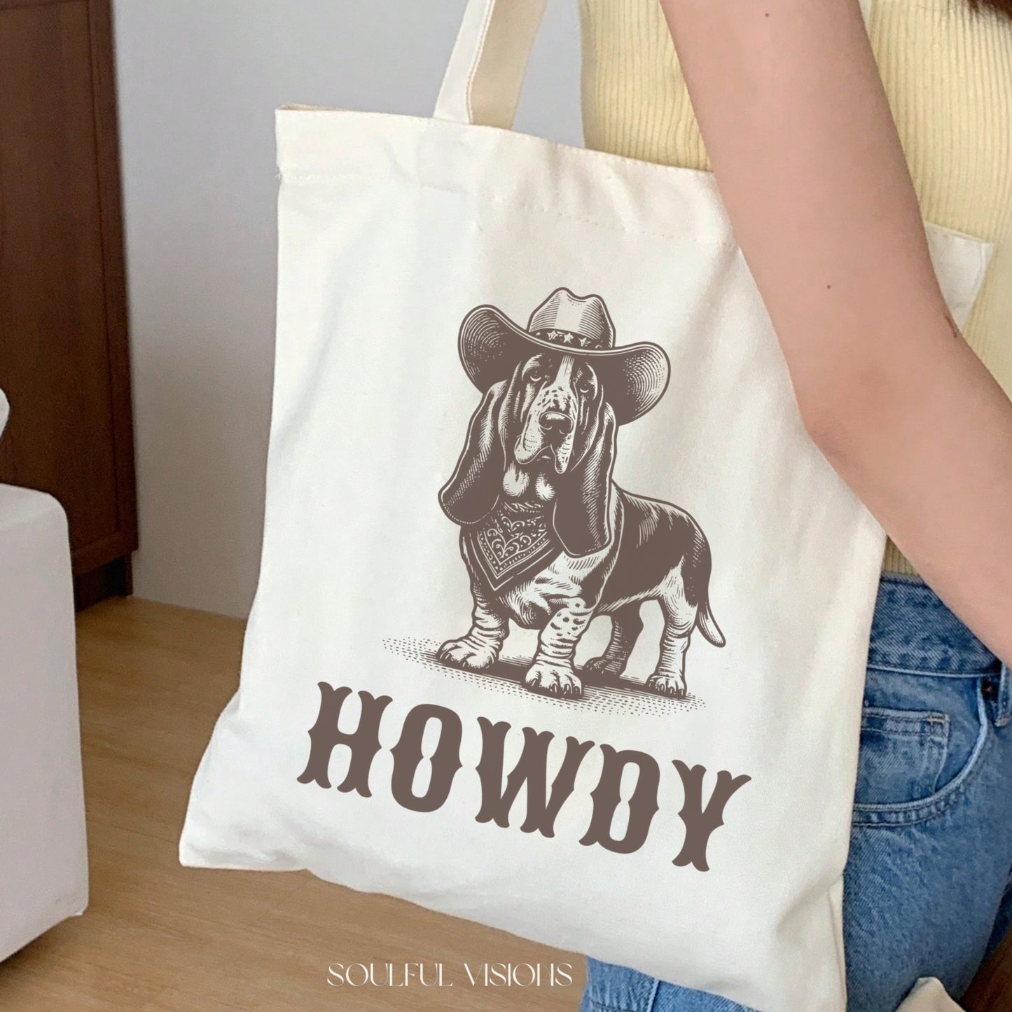 Howdy Basset Hound Tote Bag
