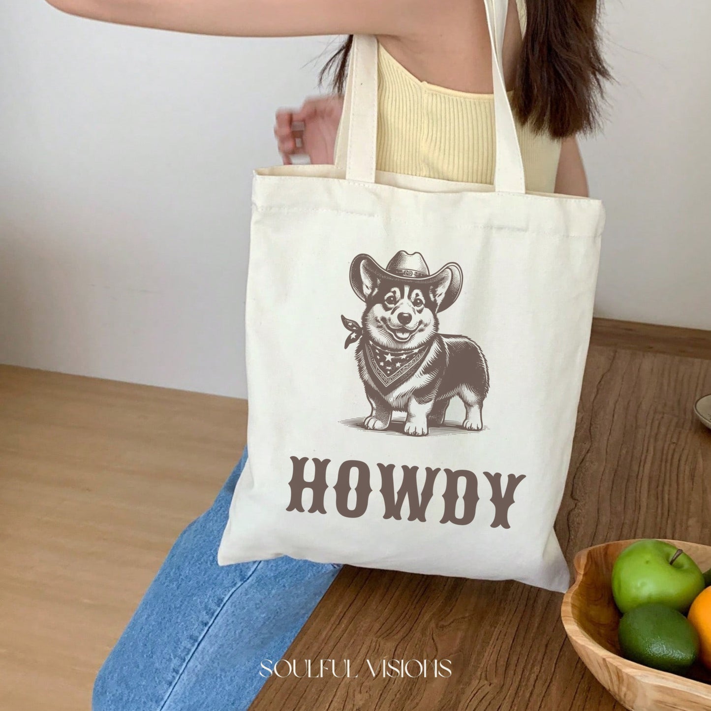 Howdy Corgi Tote Bag