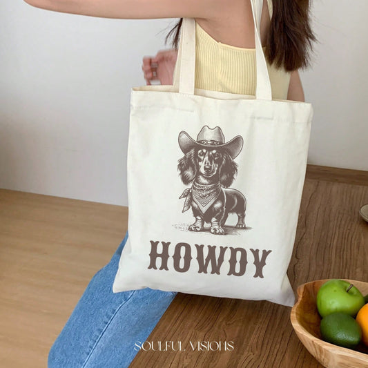 Howdy Dachshund Long Haired Tote Bag