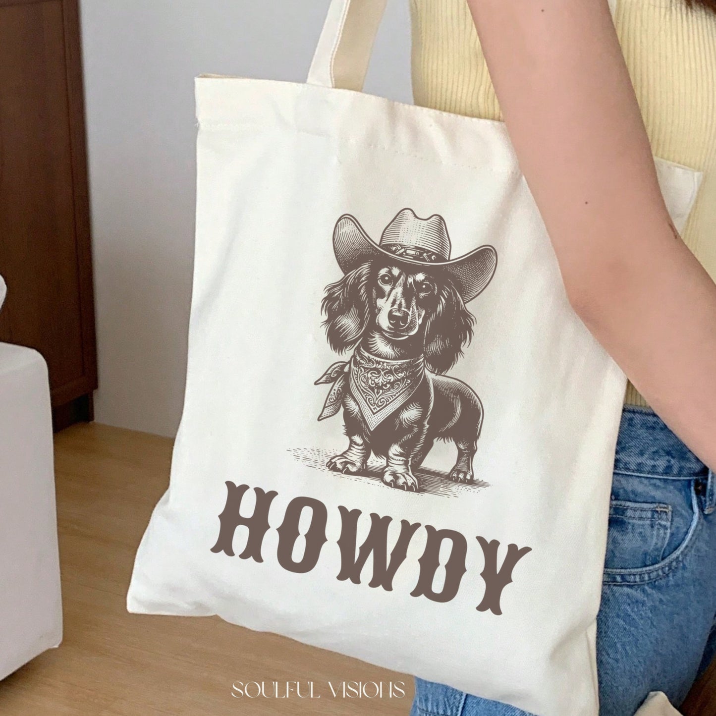 Howdy Dachshund Long Haired Tote Bag