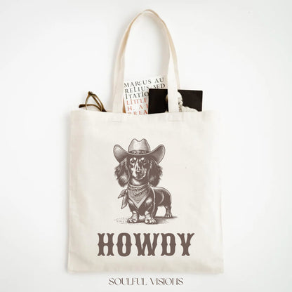 Howdy Dachshund Long Haired Tote Bag