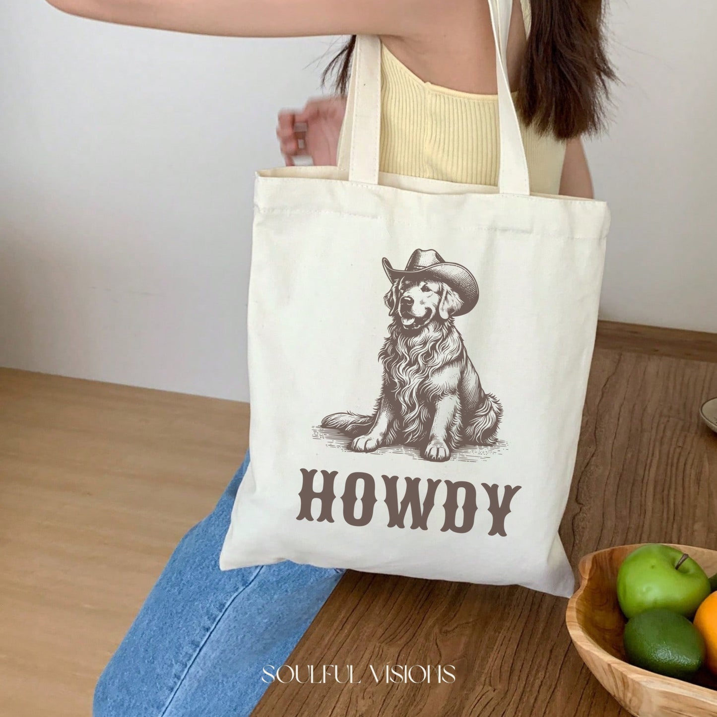 Howdy Golden Retriever Tote Bag