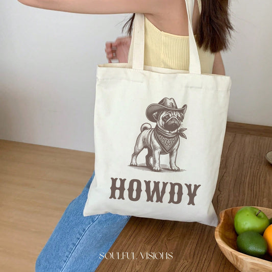 Howdy Pug Tote Bag