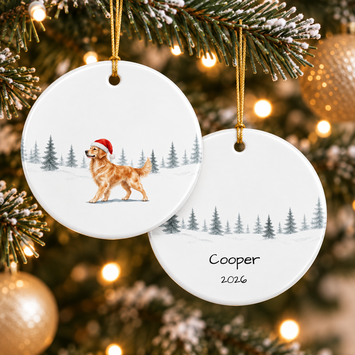 Personalized Snowy Santa Dog Ornament
