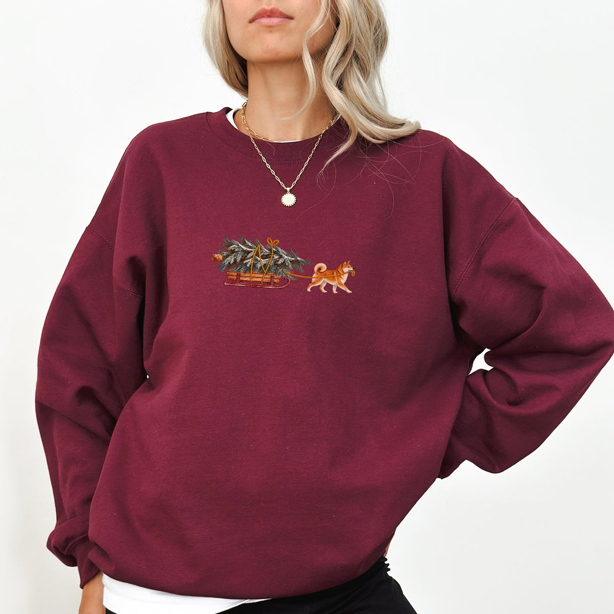 Shiba inu red vintage Christmas Tree sweatshirt