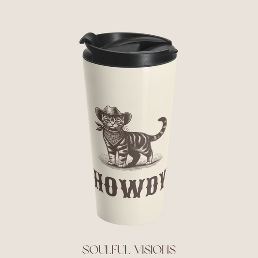 Howdy Tabby Cat Stainless Steel Travel Mug