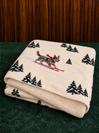 Australian Cattle Dog beige Christmas skiing fleece blanket — folded view