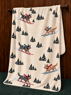 Australian Cattle Dog beige Christmas skiing fleece blanket — hanging view