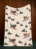 Australian Cattle Dog beige Christmas skiing fleece blanket — held view