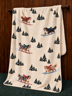 Australian Shepherd beige Christmas skiing fleece blanket — hanging view