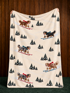 Australian Shepherd beige Christmas skiing fleece blanket — held view