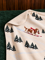 Basset Hound beige Christmas skiing fleece blanket — detail view