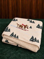 Basset Hound beige Christmas skiing fleece blanket — folded view