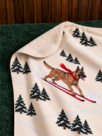 Belgian Malinois beige Christmas skiing fleece blanket — detail view