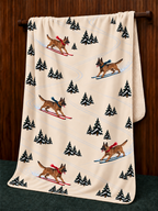 Belgian Malinois beige Christmas skiing fleece blanket — hanging view