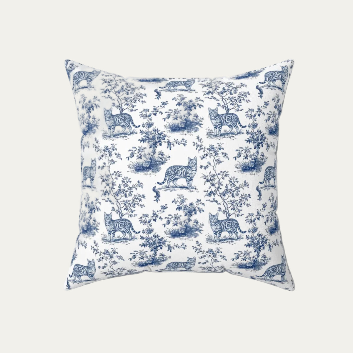 Cat Blue Toile Pillow