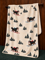 Bernese Mountain Dog beige Christmas skiing fleece blanket — hanging view