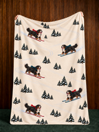 Bernese Mountain Dog beige Christmas skiing fleece blanket — held view