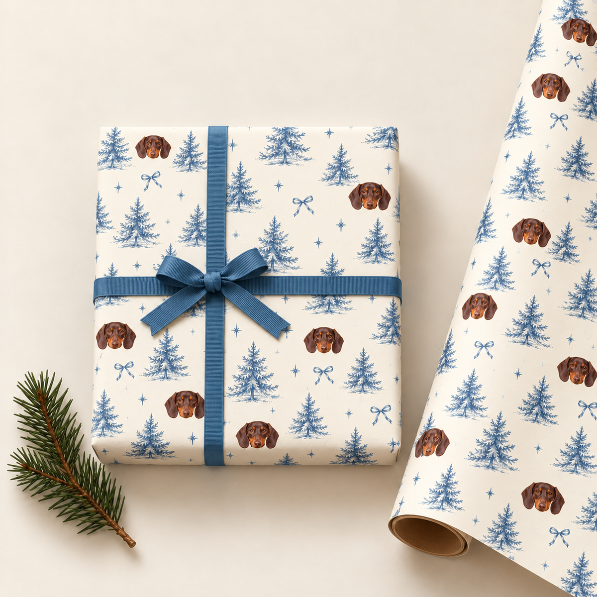 Blue Noël Personalized Dog Wrapping Paper